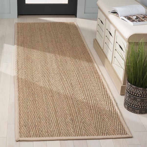 Natural Fiber 3 ft. x 8 ft. Natural/Beige Solid Color Runner Rug