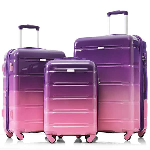 3-Piece Purple and Pink 20, 24, 28 in. Expandable ABS plus PC Hardshell Spinner Luggage Set TSA Lock, USB Port (20 in.)