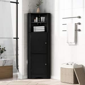 14.96 in. W x 14.96 in. D x 61.02 in. H Black MDF Freestanding Corner Linen Cabinet with Adjustable Shelves in Black