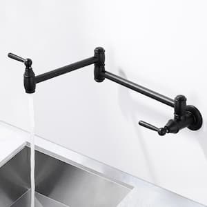 Retro Wall Mounted Brass Pot Filler with 2 Handles in Black