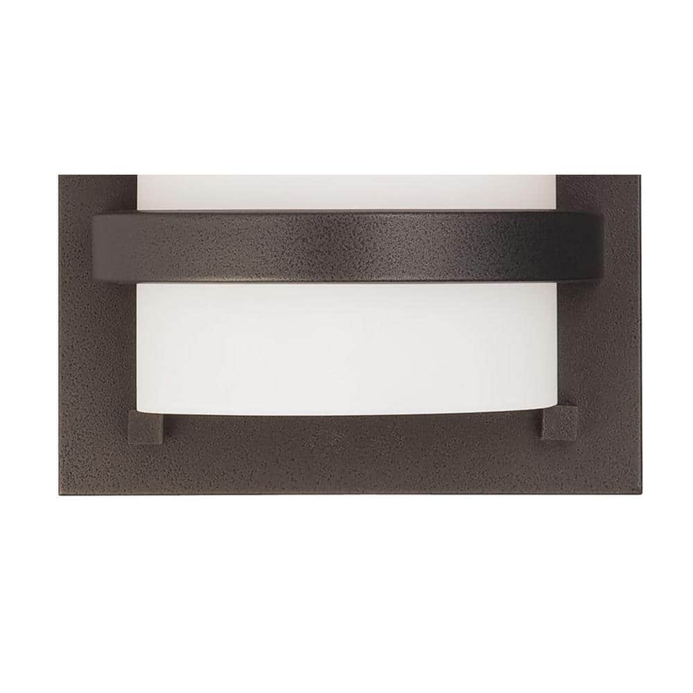 Smoked Iron and Etched Opal Glass Cylinder Wall Sconce