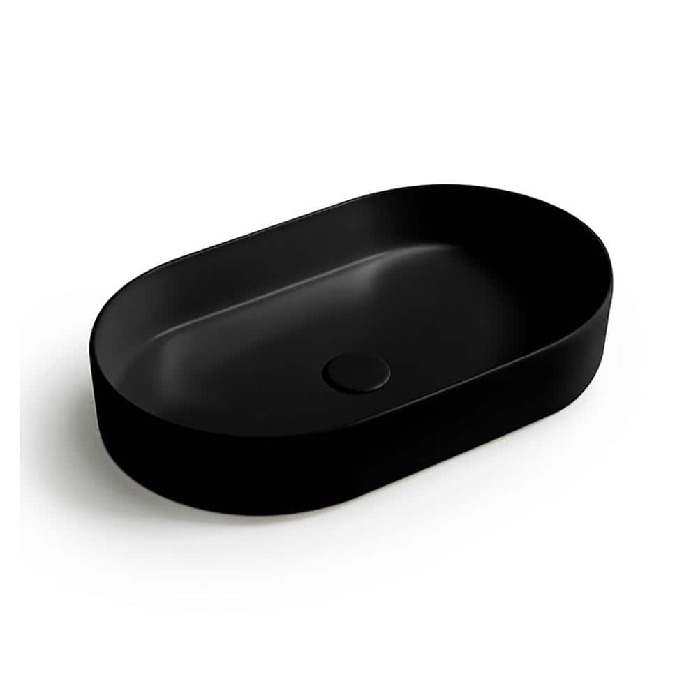 Matte Black Oval Ceramic Wall-Mount Bathroom Sink