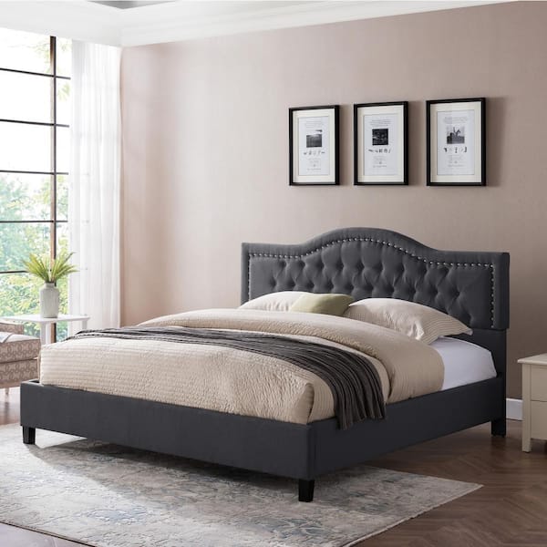 Noble House Dante Queen Size Tufted, Charcoal Grey Queen Bed Frame