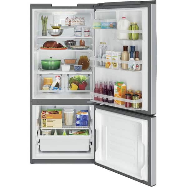 Ge 21 Cu Ft Bottom Freezer Refrigerator In Stainless Steel Energy Star Gbe21dskss The Home Depot
