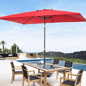 6 ft. x 9 ft. Rectangular Patio Market Umbrella with UPF50+, Tilt Function and Wind-Resistant Design in Chili Red