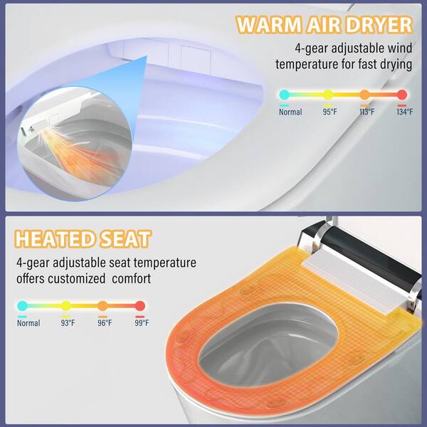 CASAINC Smart Bidet Toilet 1.28 GPF Black Heated Seat LED Display