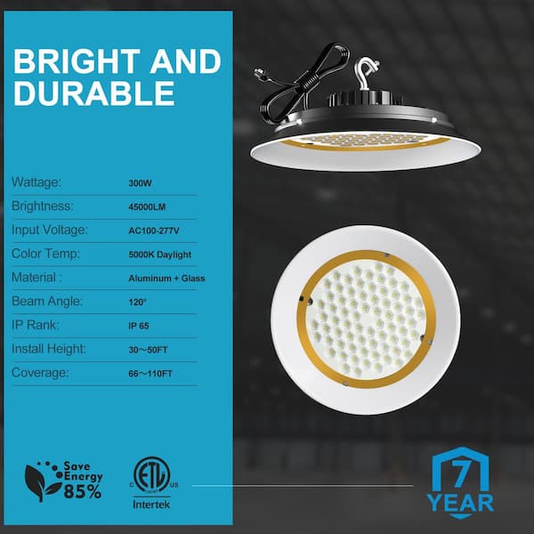 bulbeats 6Pack of 300W LED High Bay Light 45000LM High Bay LED Shop Lights AC100-277V Commercial Bay Lighting for Warehouse