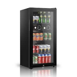 17.5 in. Single Zone 110-Cans Beverage Cooler in Black with Glass Door, 32°F-54°F