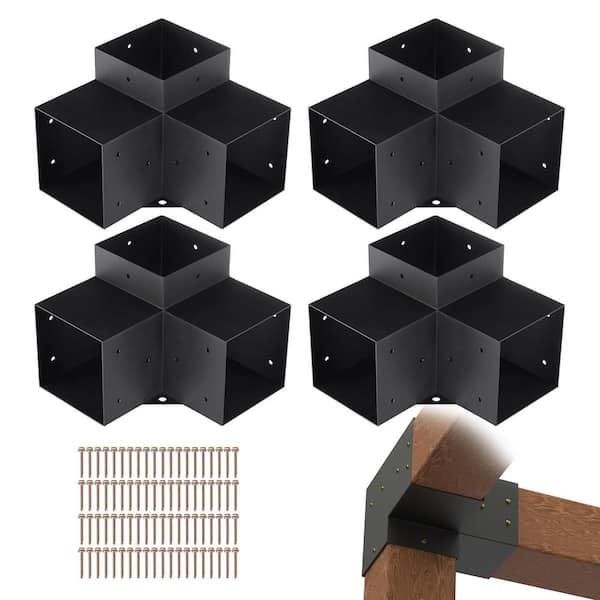 Pergola Bracket Kit 6 in. x 6 in. 4-Piece 3-Way Heavy-Duty Corner Bracket Woodworks DIY Post Base Kit Easy Installation