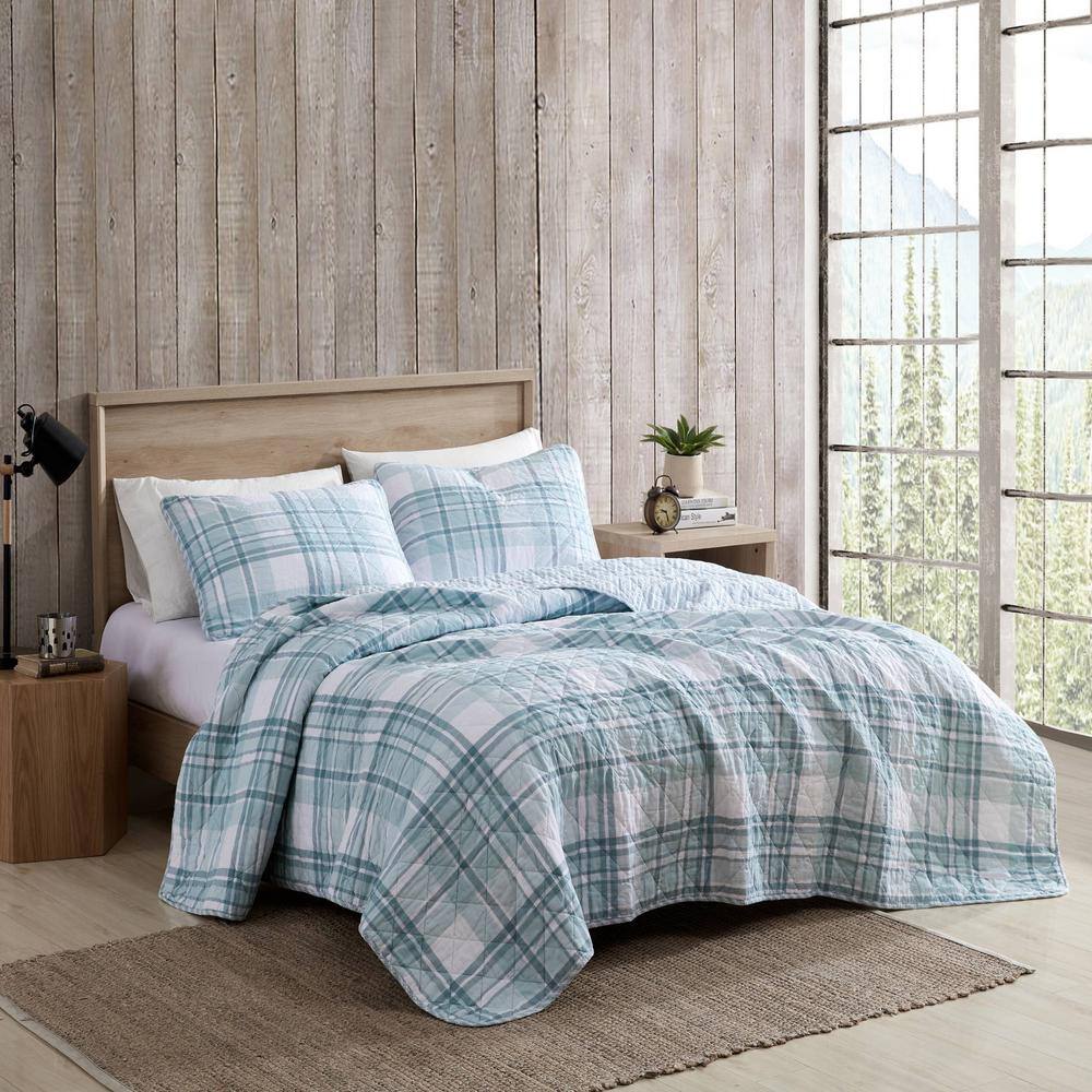 Eddie Bauer Coal Creek 2Piece Green Plaid Cotton Twin Quilt Set