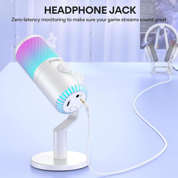 Lukyamzn White Gaming Microphone with Quick Mute, Programmable RGB