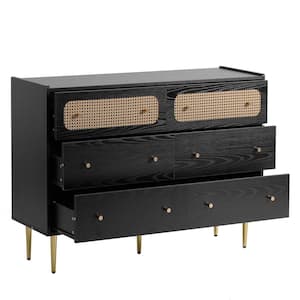 47.24 in. W x 15.75 in. D x 35.43 in. H Black Wood Linen Cabinet with 6 Drawers for Bedroom