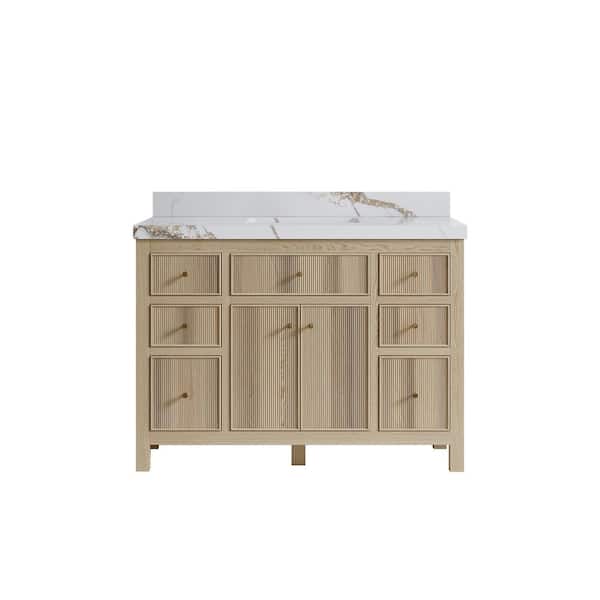 Willow Collections Sonoma Oak 48 in. W x 22 in. D x 36 in. H Single Sink Bath Vanity in White Oak with 2 in. Calacatta Gold qt. Top