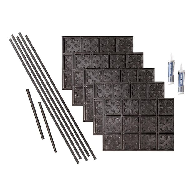 Fasade Traditional 18 in. x 24 in. Smoked Pewter Vinyl Decorative Wall Tile Backsplash 15 sq. ft. Kit
