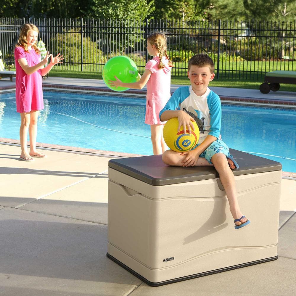 Lifetime 80 Gallon Tan and Brown Lockable Plastic Deck Box