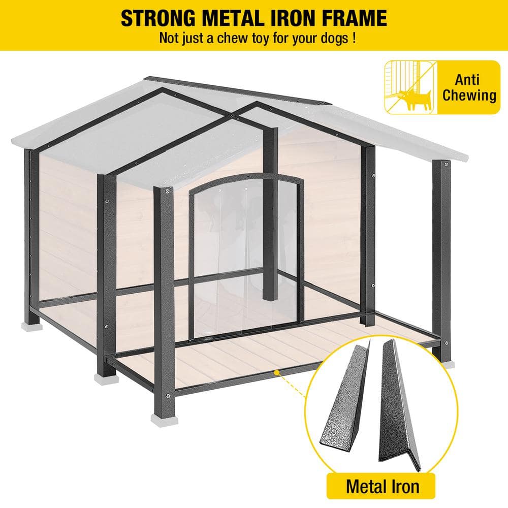 Extra Large Brown Wood Dog House with Metal Frame