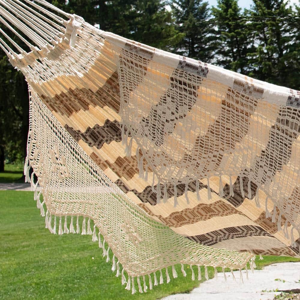 Costa Beige and Gray Brazilian Cotton Double Hammock
