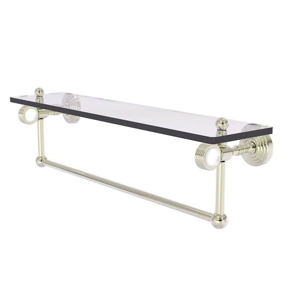Allied Brass Pacific Grove 22 in. W x 6.4 in. H x 5.13 D Glass Rectangular Shelf in Polished Nickel with Towel Bar and Groovy Acc.