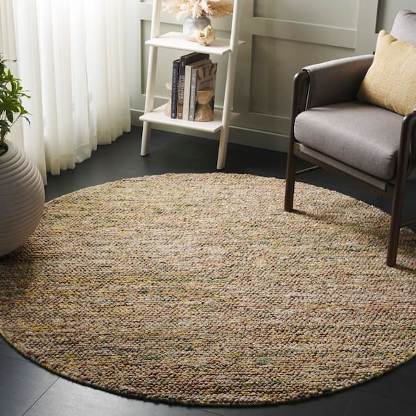Bohemian 6 ft. x 6 ft. Round Natural/Green Gradient Solid Color Area Rug