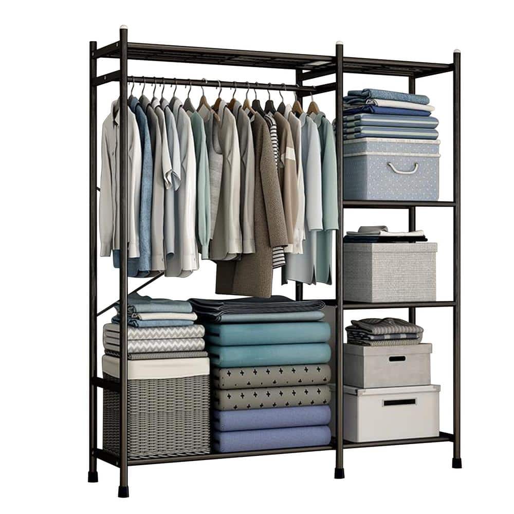 Black Metal Garment Clothes Rack with Shelves 43 in. W x 81 in. H