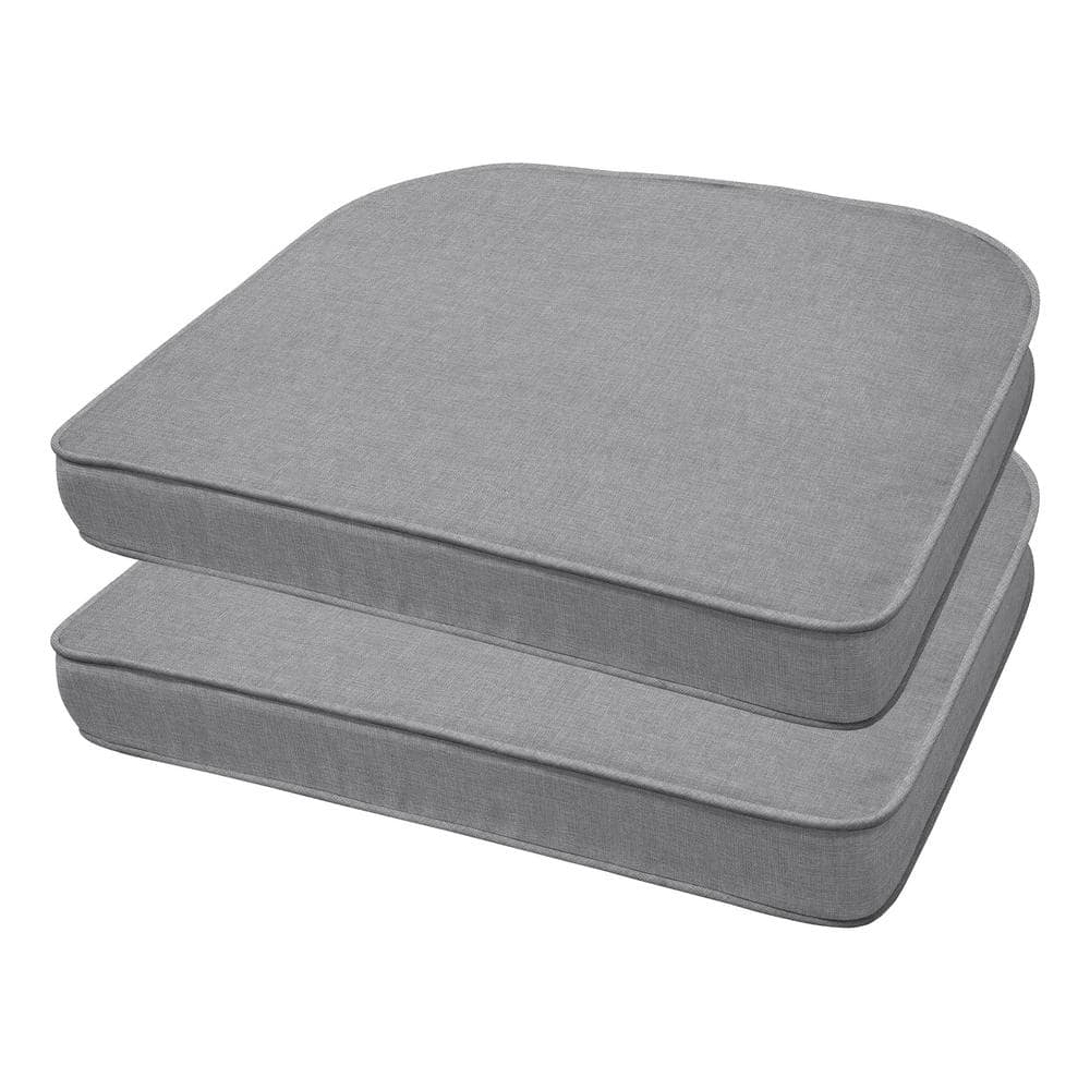 Textured Solid Platinum Grey Rounded Outdoor Seat Cushion (2
