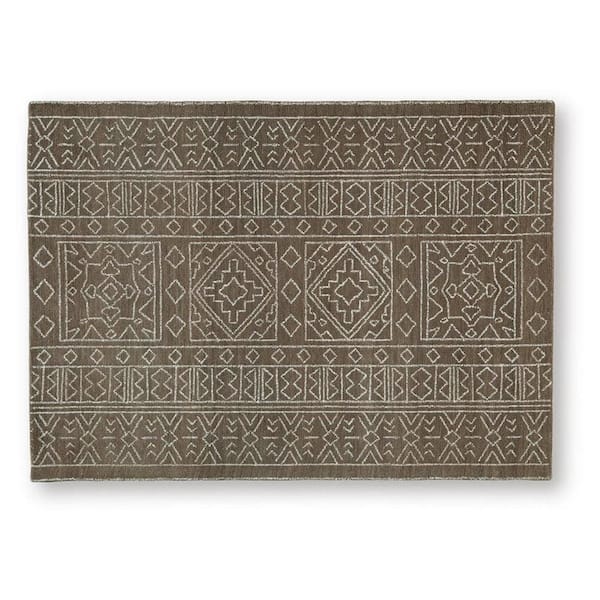 Amina 5 ft. x 7 ft. Brown and Ivory Geometric Design Washable Area Rug Runner Rug