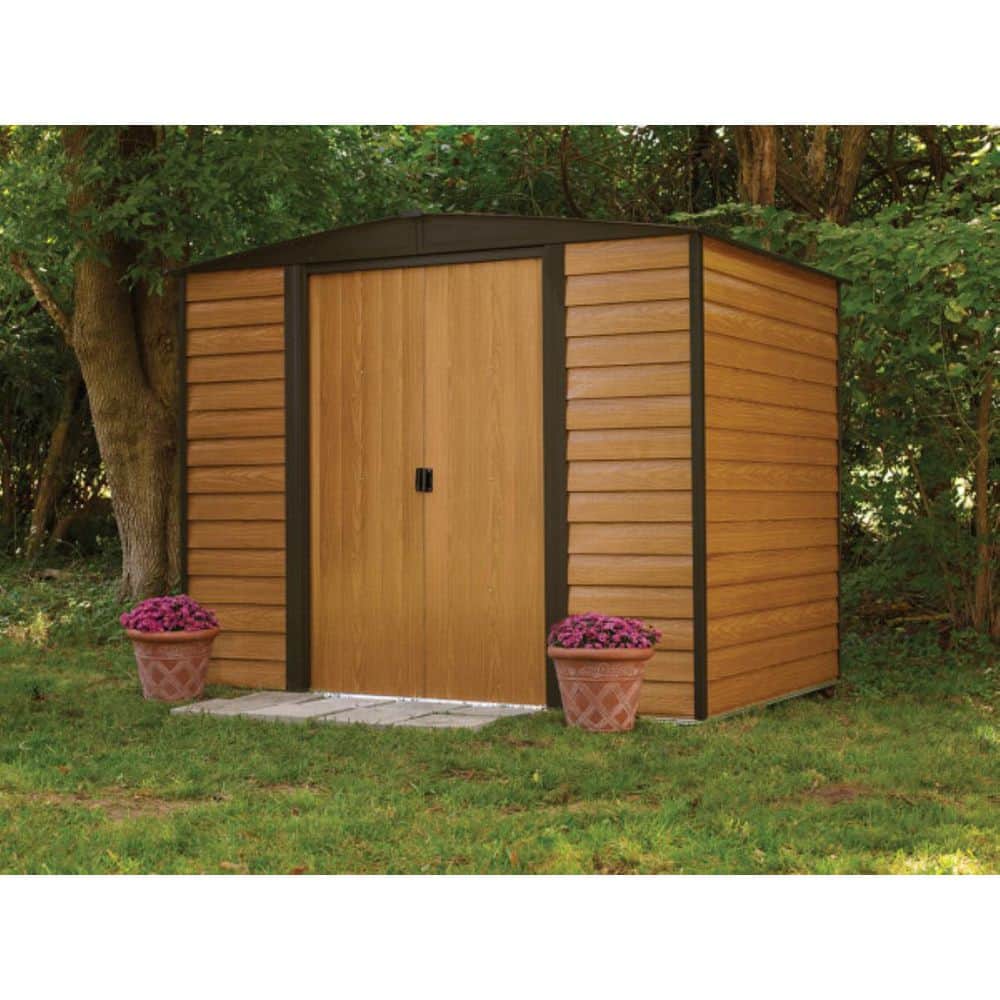 Woodridge 8 x 6 ft. Brown Steel Storage Shed with Sliding Doors