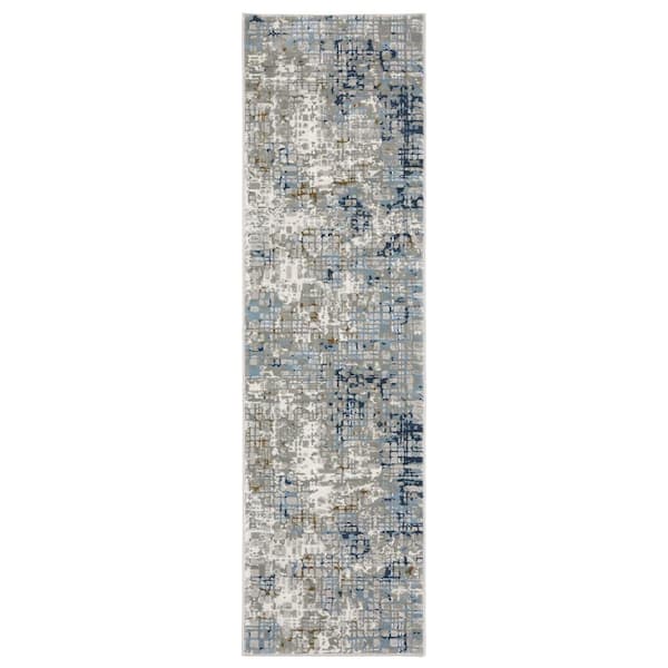 AVERLEY HOME Emory Blue/Ivory 2 ft. x 8 ft. Abstract Geometric Polypropylene Polyester Blend Indoor Runner Area Rug