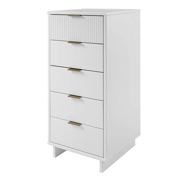 Manhattan Comfort Granville White 5 Drawer 23.62 in. Wide Narrow Dresser DR 5001