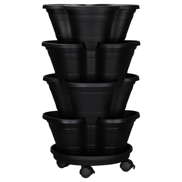 Vigoro 15 in. Black Landan SelfWatering Vertical Resin Planter with