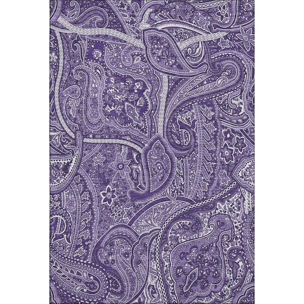 Addison Rugs Mayfield Premium Machine Washable Indoor/Outdoor Geometric AMF623 Purple 3 ft. x 5 ft. Area Rug