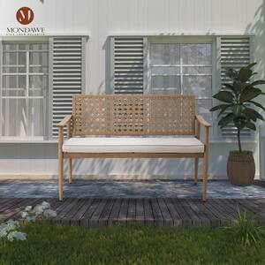 Mongue Metal Outdoor Patio Rattan Park Bench Loveseat with Beige Cushion in 46 in. D x 23 in. W x 33 in. H for Garden