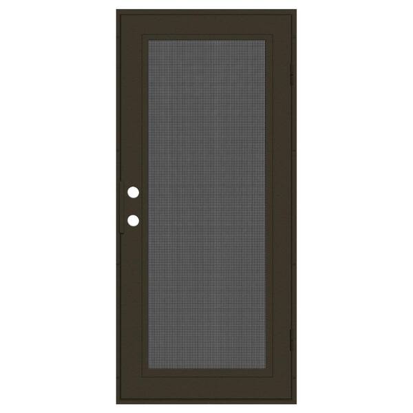 Unique Home Designs Full View 36 in. x 80 in. Left-Hand/Outswing Bronze Aluminum Security Door with Meshtec Screen