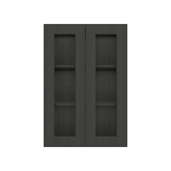 HOMLUX 24 in. W x 12 in. D x 36 in. H in Shaker Charcoal Ready to Assemble Wall Kitchen Cabinet with No Glasses