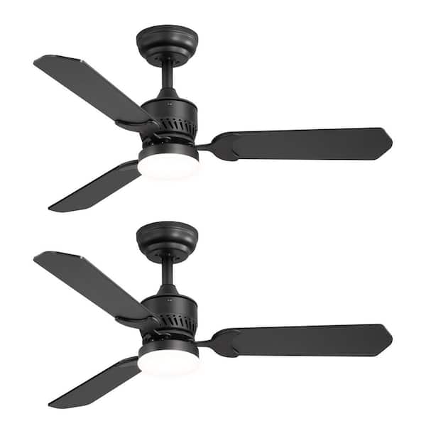 Porter 42 in. Standard Black Covered Outdoor Ceiling Fan with LED Light, Black/Brown Blade, Downrod and Remote Included