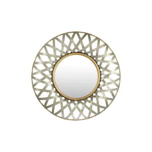 30 in. x 30 in. Farmhouse Round Framed Metal Decorative Mirror With Gold and Galvanized Finish