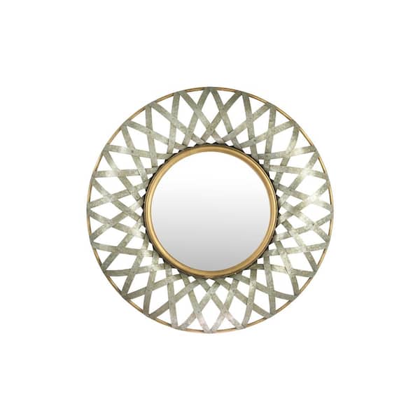 Storied Home 30 in. x 30 in. Farmhouse Round Framed Metal Decorative Mirror With Gold and Galvanized Finish