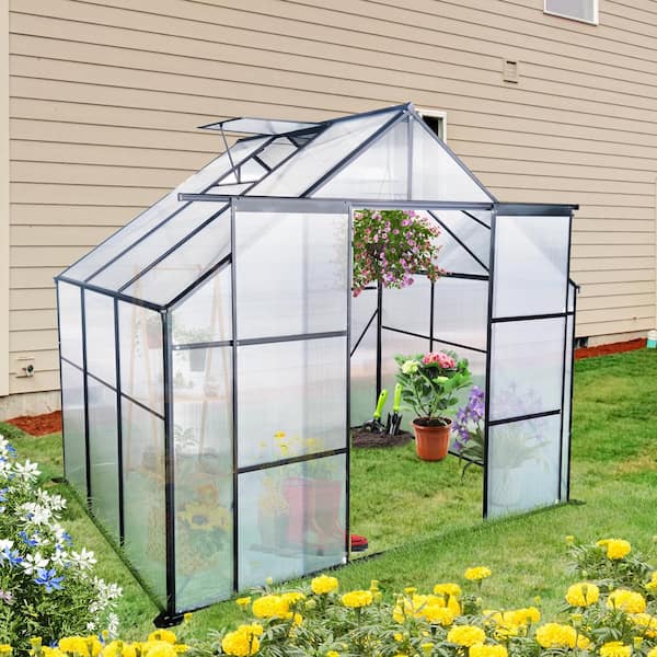 Unbranded 8 ft. x 6 ft. Double Door Aluminum Heavy Duty Walk-in Greenhouse for Outdoor Backyard in All Seasons, Black