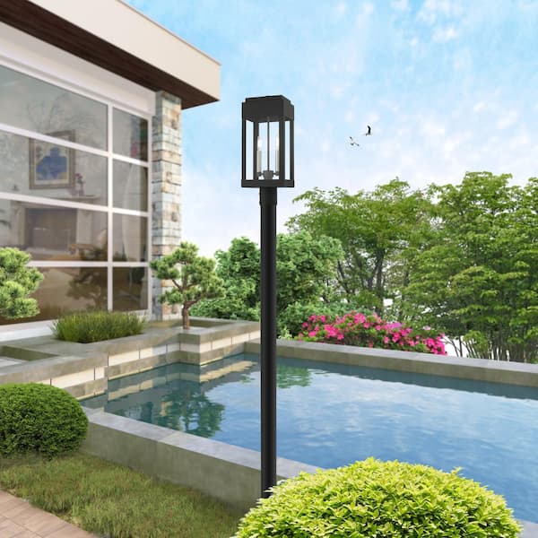 Ardenwood 20 in. 2-Light Black Cast Brass Hardwired Outdoor Rust Resistant Post Light with No Bulbs Included
