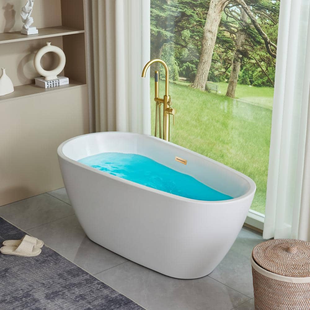 White and Titanium Gold Acrylic Freestanding Soaking Bathtub