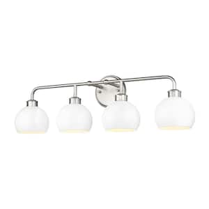 32.3 in. 4-Light White and Brushed Nickel Vanity Light with Metal Shade for Bathroom