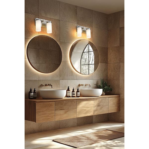 Danica 11.75 in. 2 Light Brushed Nickel Vanity Light with White Glass Shade