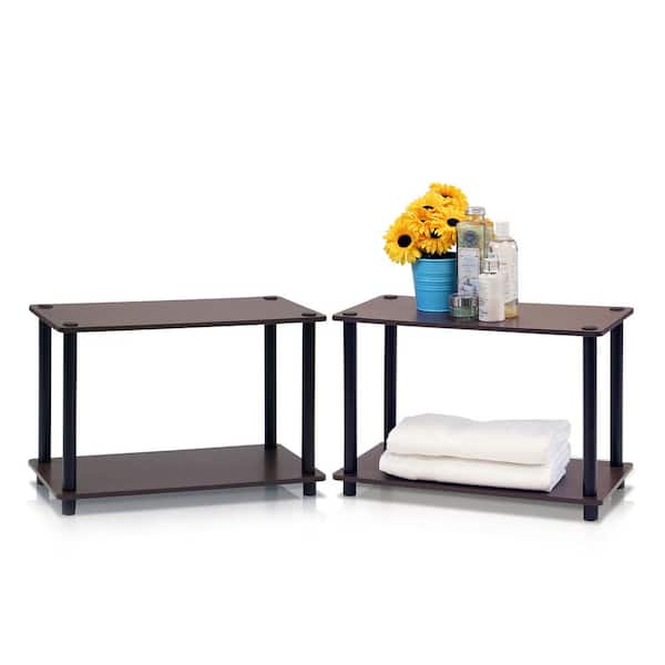 Furinno Turn-N-Tube Dark Brown End Table with Shelf (2-Pack)