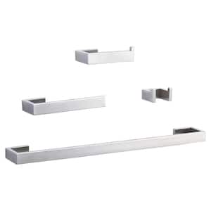 4-Piece Square Wall Mounted Bathroom Hardware Set in Brushed Nickel