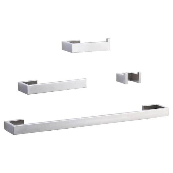 IVIGA 4-Piece Square Wall Mounted Bathroom Hardware Set in Brushed Nickel