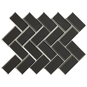 Metallic Gray Bevel Herringbone 13 in. x 11 in. Glossy Glass Metal Look Wall Tile (10.6 sq. ft./Case)