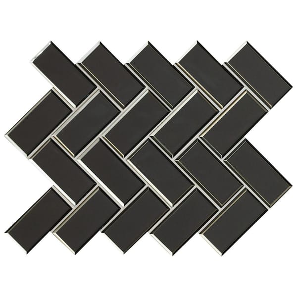 MSI Metallic Gray Bevel Herringbone 13 in. x 11 in. Glossy Glass Metal Look Wall Tile (10.6 sq. ft./Case)
