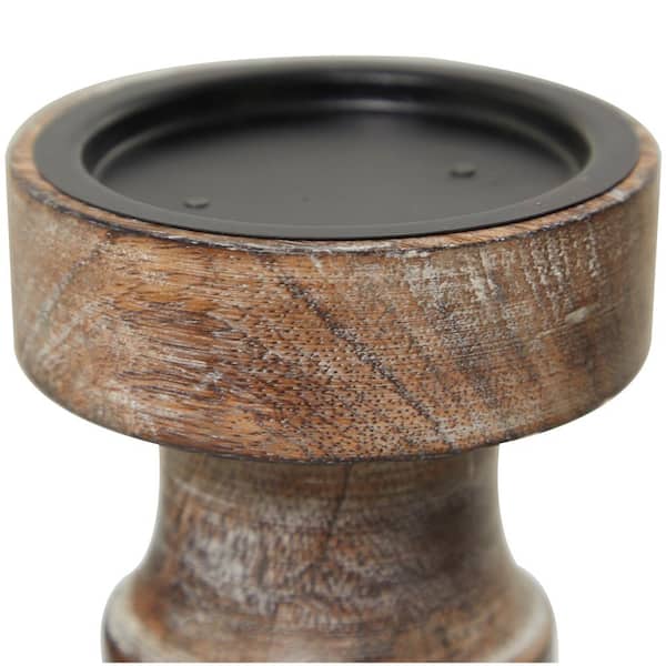 Dark Brown Mango Wood Candle Holder (Set of 3)