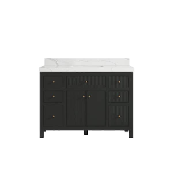 Willow Collections Sonoma 48 in. W x 22 in. D x 36 in. H Single Sink Bath Vanity in Black Top with 2" Calacatta Quartz Top