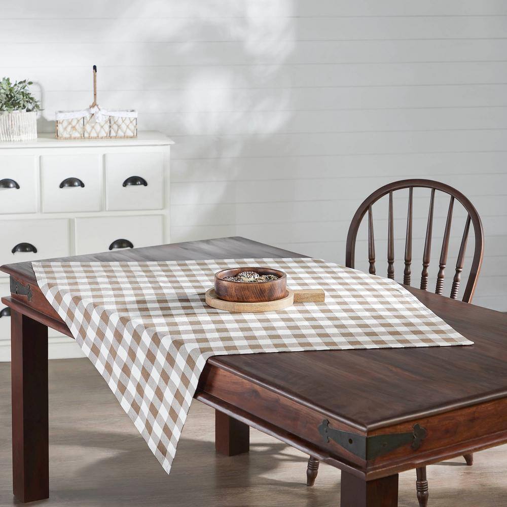 Annie 40x40 Brown and White Cotton Buffalo Check Table Topper